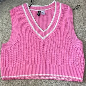 Pink Knit V-Neck Sweater Vest